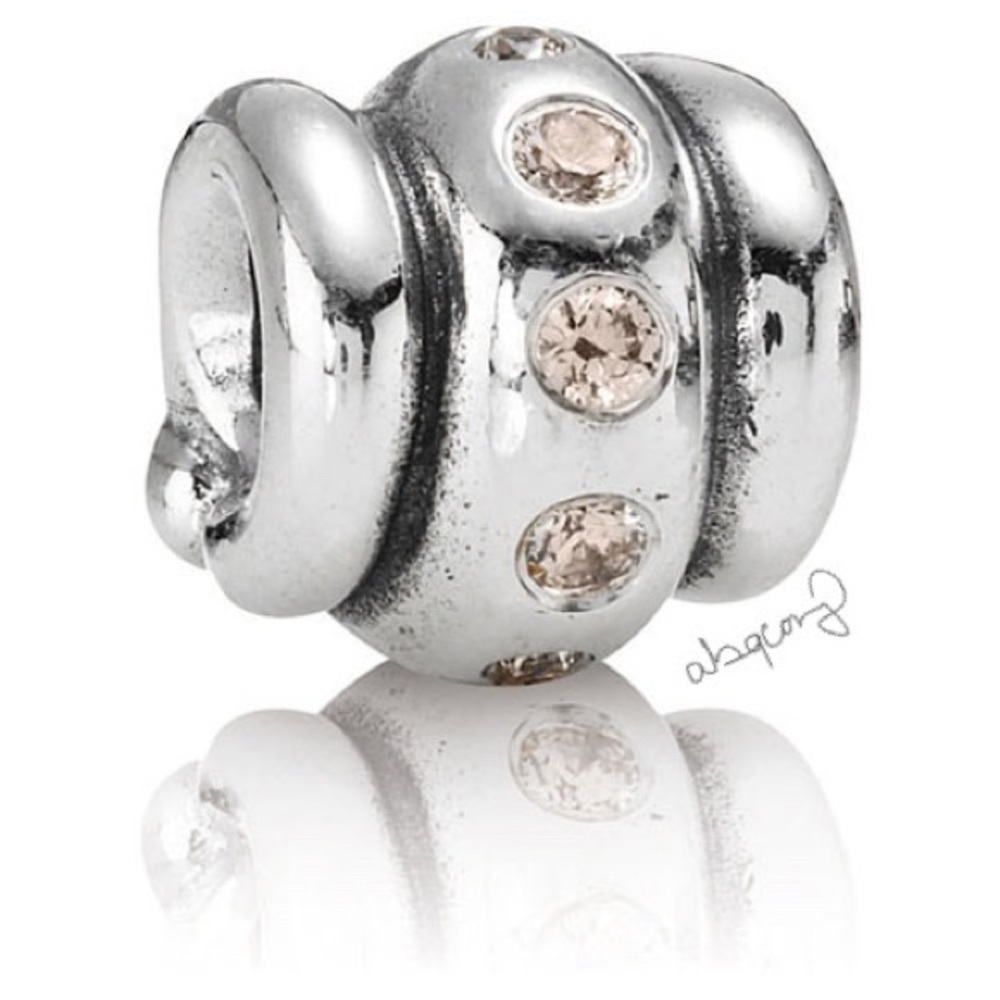 EUC Pandora 790328CCZ Sterling Silver Swirl w/ Champagne Zirconia - RARE